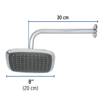 Regadera cuadrada 8", ABS, con brazo y chapetón, cromo, AERO
