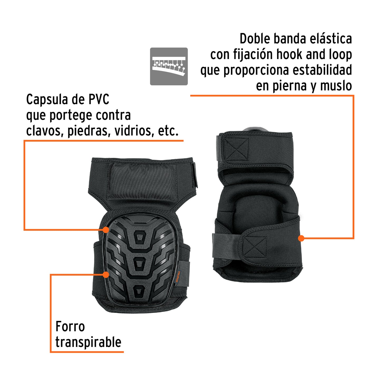 Rodilleras Profesionales Truper ROD-500 con Gel y EVA Antideslizantes - Protección Total contra Clavos, Piedras y Vidrios para Trabajo Pesado - Diseño Ergonómico con Correa de Muslo y Forro Transpirable