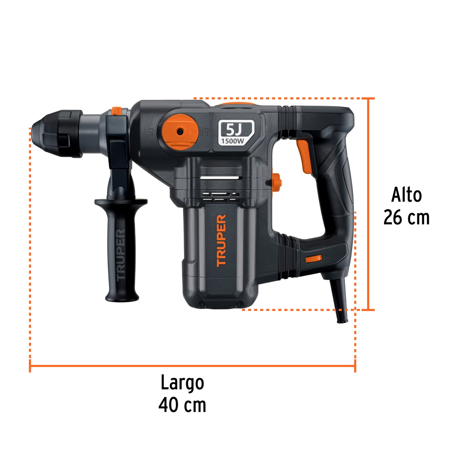 Rotomartillo SDS Plus TRUPER Industrial 1500W 5 Joules - Solución Profesional para Demolición y Perforación en Concreto - Control de Vibración CVT - 6 Velocidades - Modelo ROEL-50N2