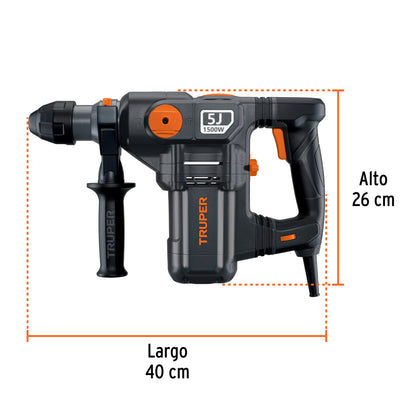 Rotomartillo SDS Plus TRUPER Industrial 1500W 5 Joules - Solución Profesional para Demolición y Perforación en Concreto - Control de Vibración CVT - 6 Velocidades - Modelo ROEL-50N2