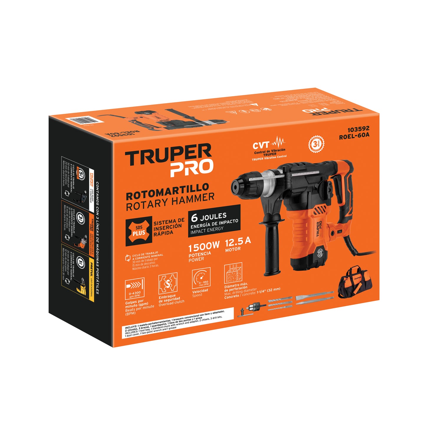 Rotomartillo SDS Plus 6 Joules, 1500W, TRUPER PRO