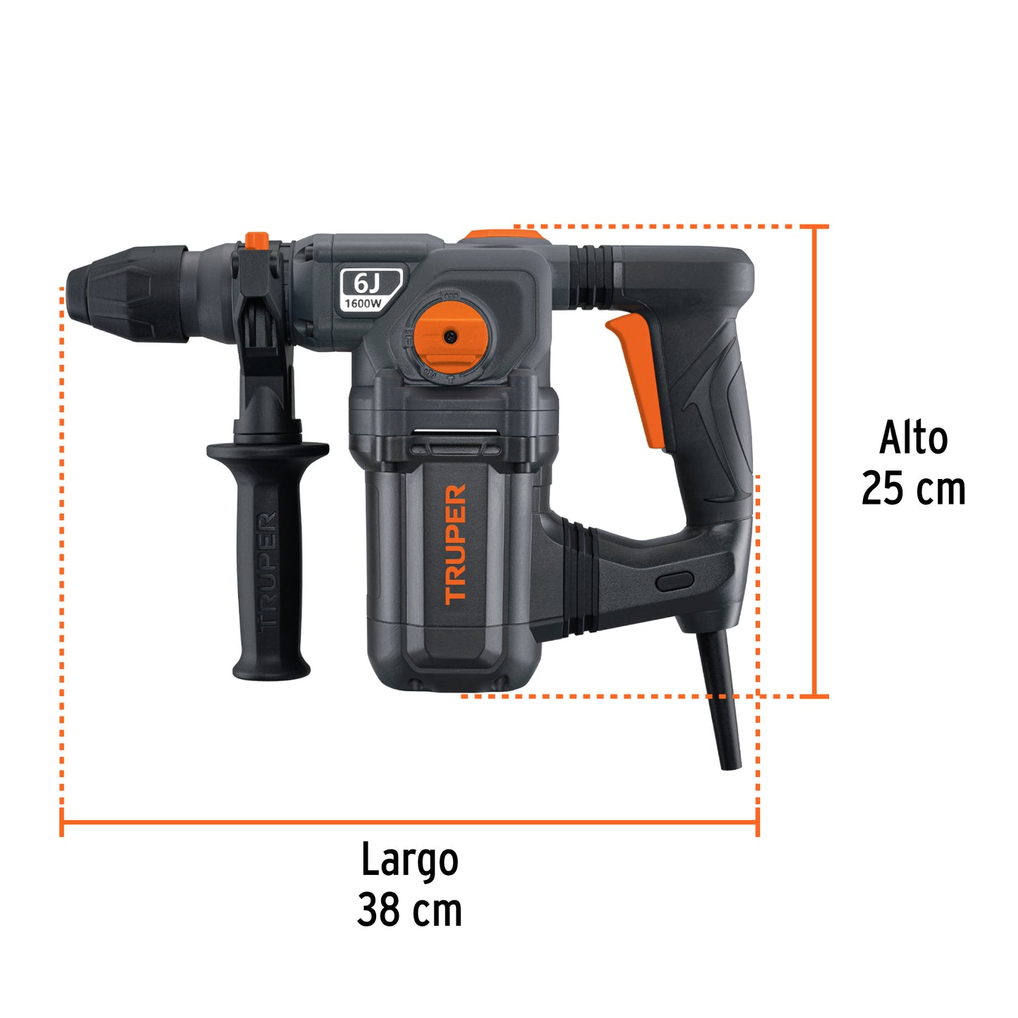 Rotomartillo SDS Plus TRUPER INDUSTRIAL 1600W 6 Joules - Perfora Concreto y Mampostería con Control de Vibración CVT - Incluye Maleta 16" - ROEL-60N