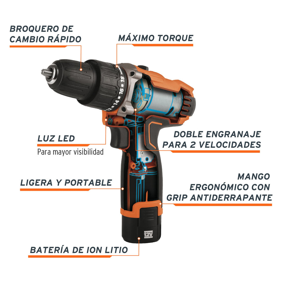 Rotomartillo compacto inalámbrico 3/8", 12 V, Truper