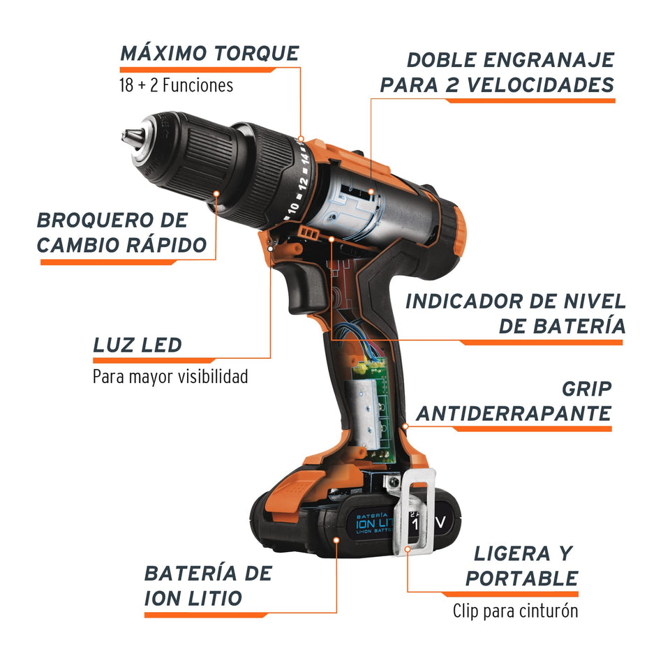 Rotomartillo inalámbrico 3/8", 12 V, Truper