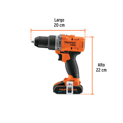 Rotomartillo/destornillador 1/2", 20V, 2 baterías 2Ah, PRO