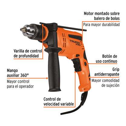 Rotomartillo TRUPER PRO 1/2" 600W ROTO-1/2A10 - Taladro Percutor Profesional
