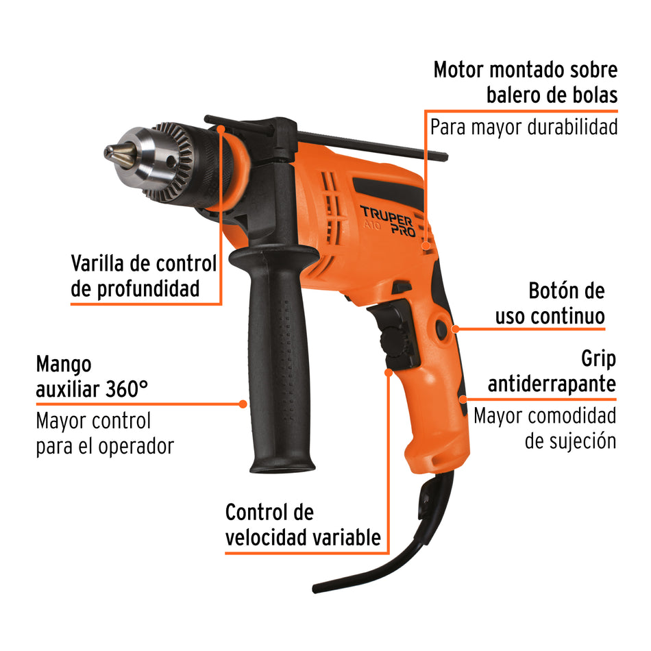 Rotomartillo TRUPER PRO 1/2" 600W ROTO-1/2A10 - Taladro Percutor Profesional