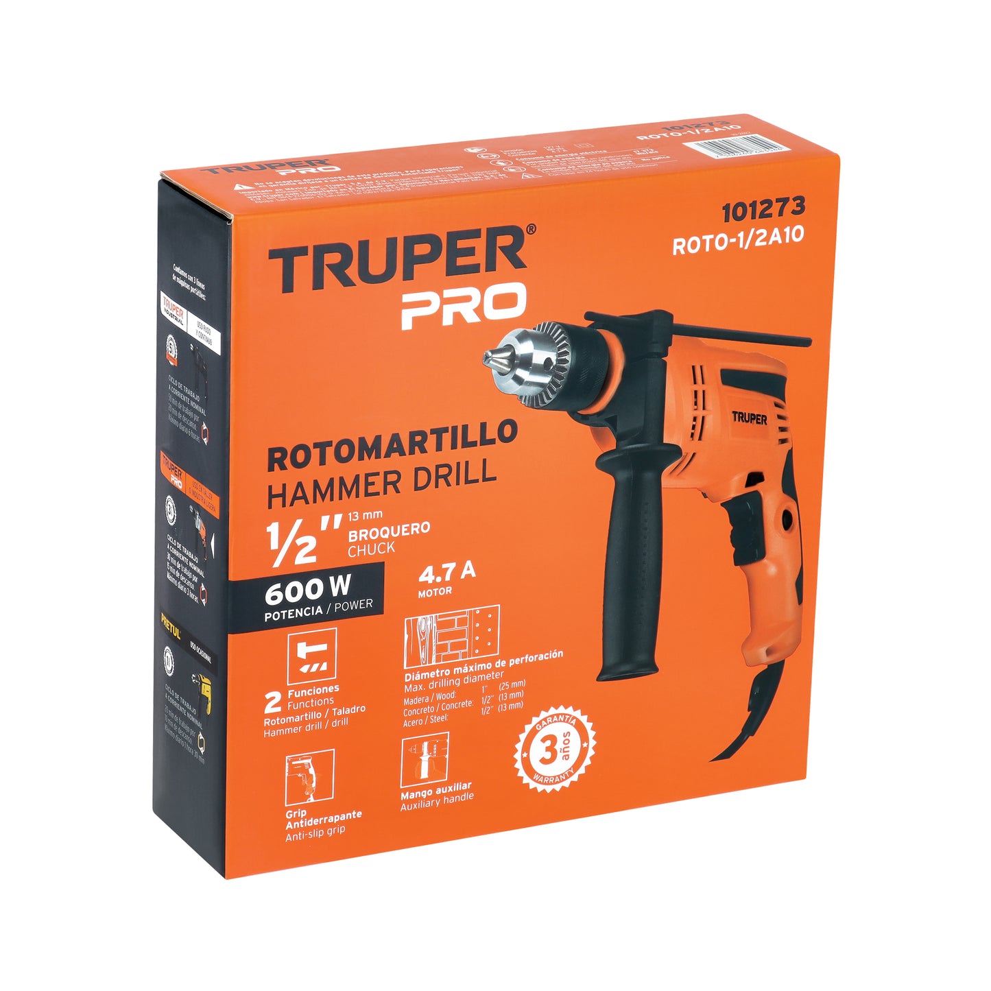Rotomartillo TRUPER PRO 1/2" 600W ROTO-1/2A10 - Taladro Percutor Profesional