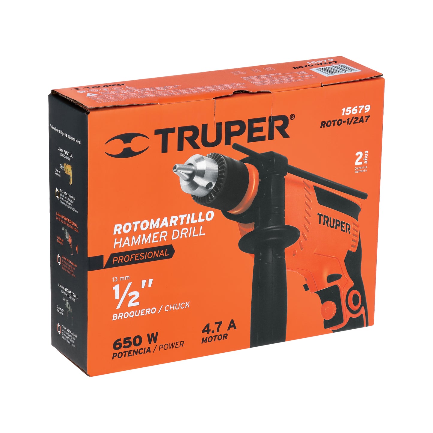 Rotomartillo TRUPER PRO 1/2" 650W - Taladro Percutor Profesional con Velocidad Variable