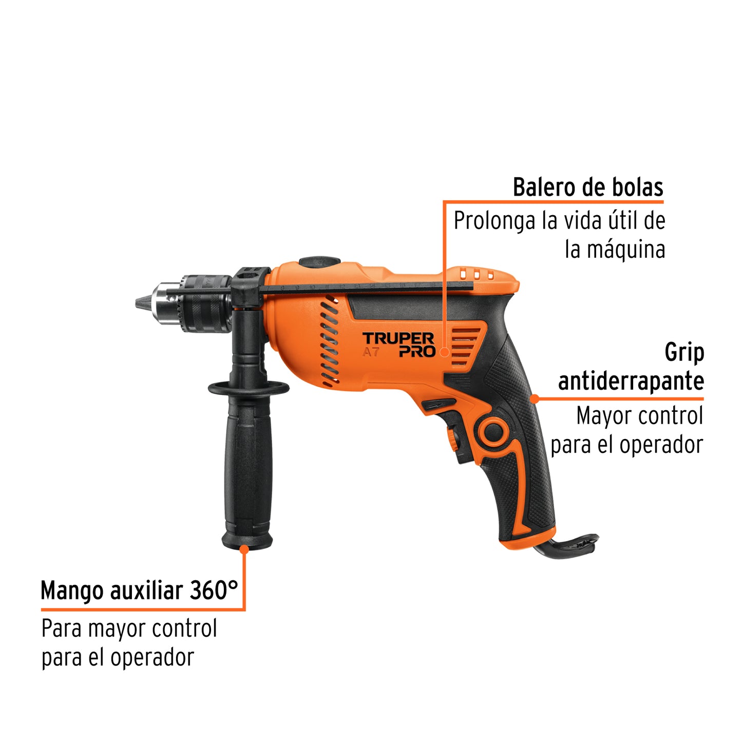 Rotomartillo TRUPER PRO 1/2" 650W - Taladro Percutor Profesional con Velocidad Variable