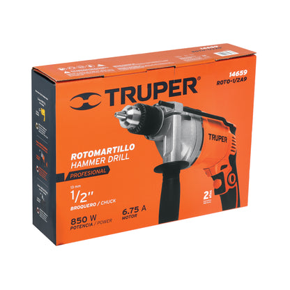 Rotomartillo TRUPER PRO 1/2 Pulgada 850W - Taladro Percutor Profesional con Mango Ergonómico y Selector de Función