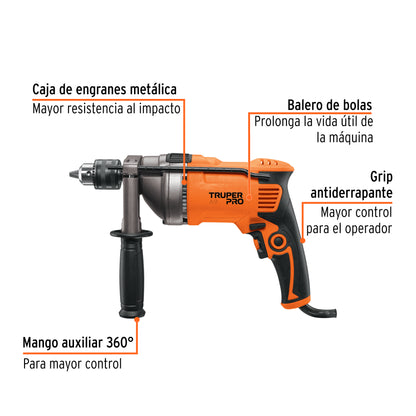 Rotomartillo TRUPER PRO 1/2 Pulgada 850W - Taladro Percutor Profesional con Mango Ergonómico y Selector de Función