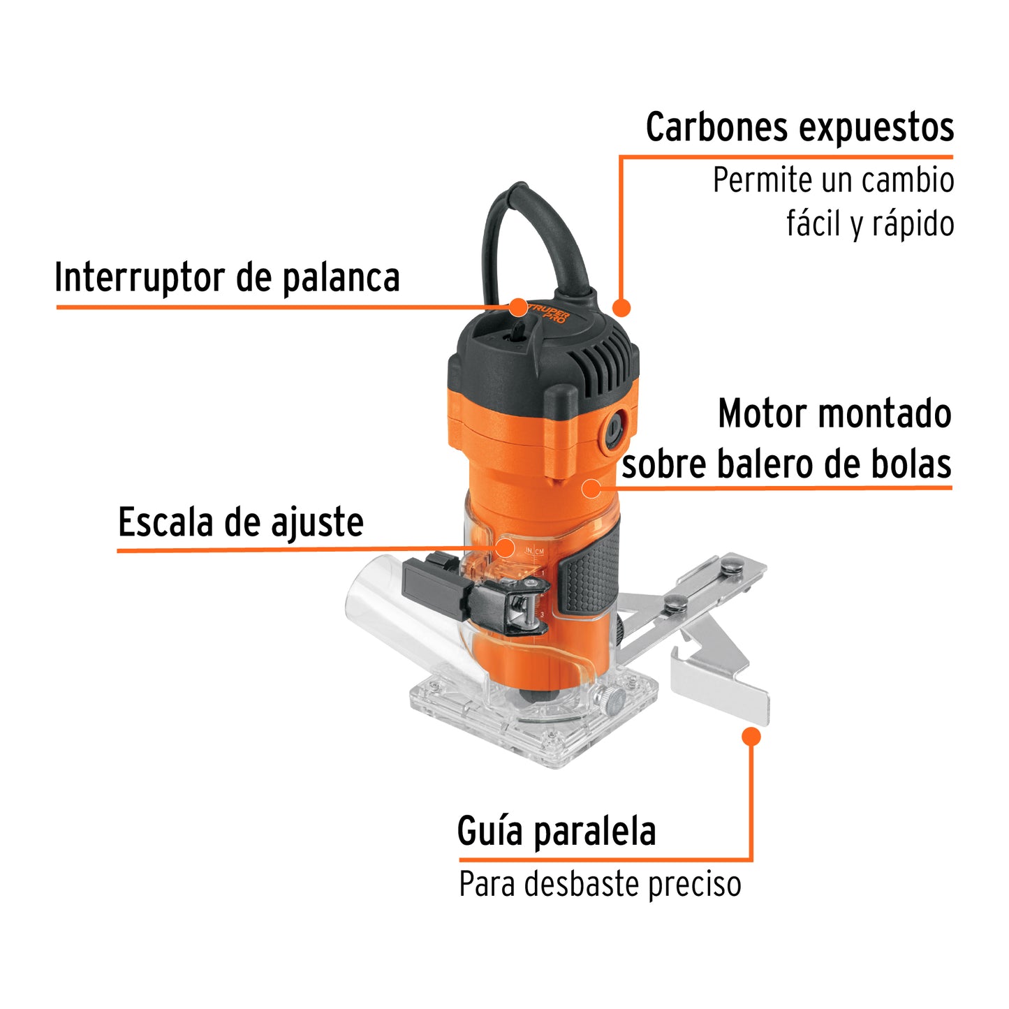 Router Compacto Profesional TRUPER 600W 3/4 HP - Corte Preciso en Madera con Control de Profundidad - ROU-MA