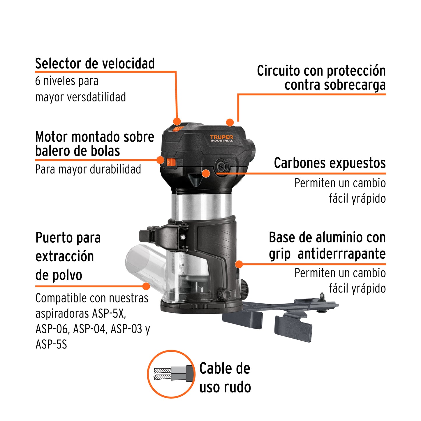 Router Rebajadora Industrial TRUPER 710W 3/4HP - Herramienta Profesional para Carpintería y Trabajos de Precisión en Madera - Modelo ROU-MN