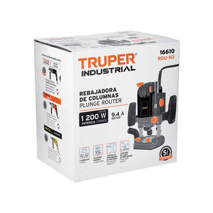 Router Rebajadora Industrial Truper ROU-N3 1200W 1-3/4 HP - Herramienta Profesional para Carpintería y Trabajos en Madera con Control de Velocidad Variable