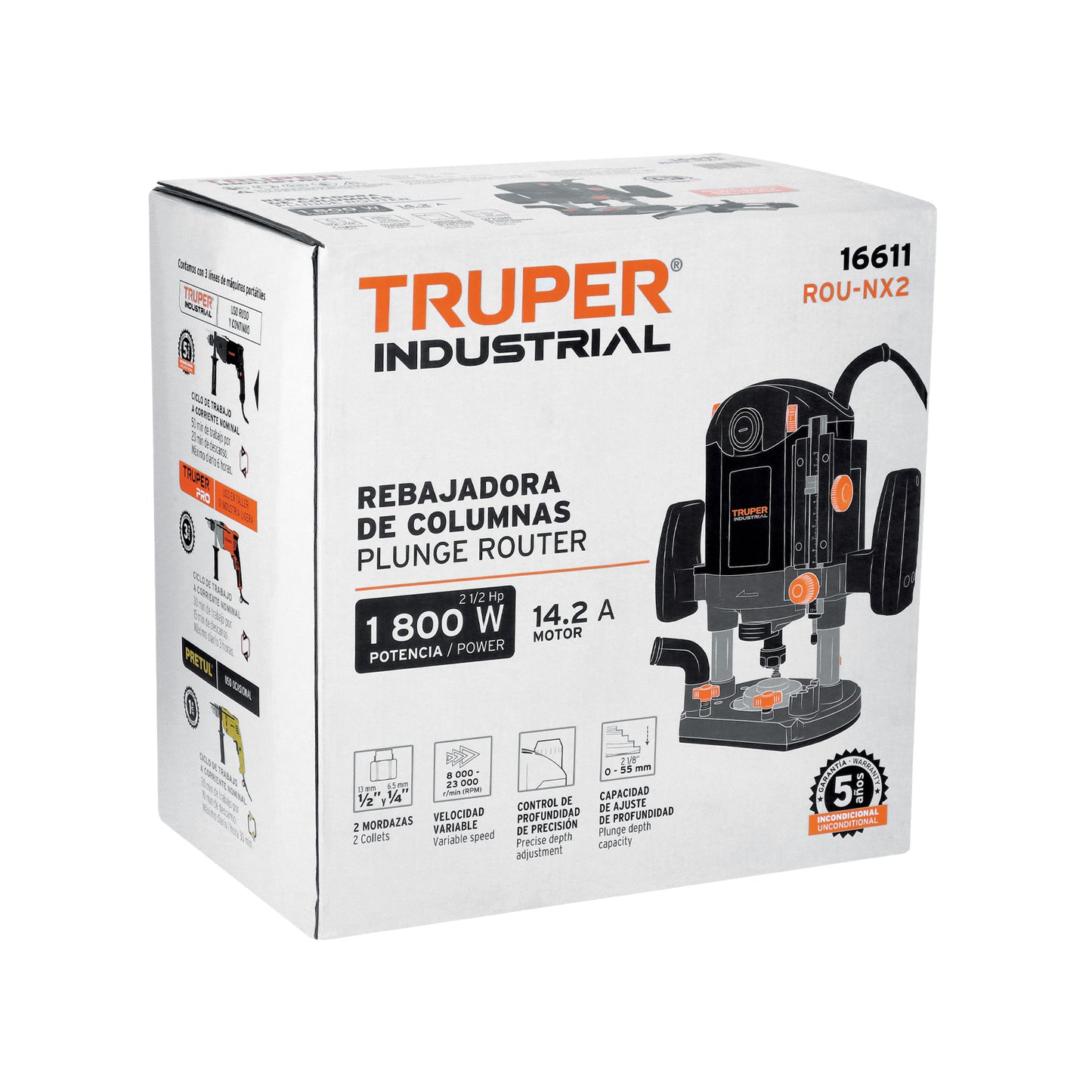 Router Industrial Truper 1800W ROU-NX2 - Rebajadora Profesional 2.5HP Velocidad Variable para Carpintería y Trabajos en Madera