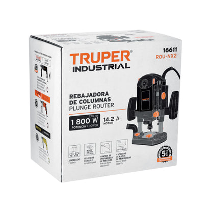 Router Industrial Truper 1800W ROU-NX2 - Rebajadora Profesional 2.5HP Velocidad Variable para Carpintería y Trabajos en Madera