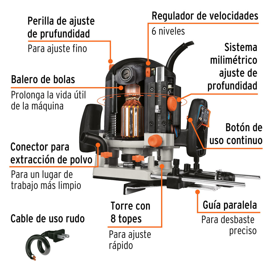 Router 1800 W 2-1/2 HP, industrial, Truper