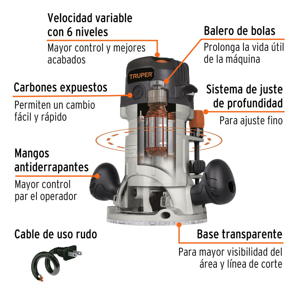 Router 1440 W 2 HP, industrial, Truper