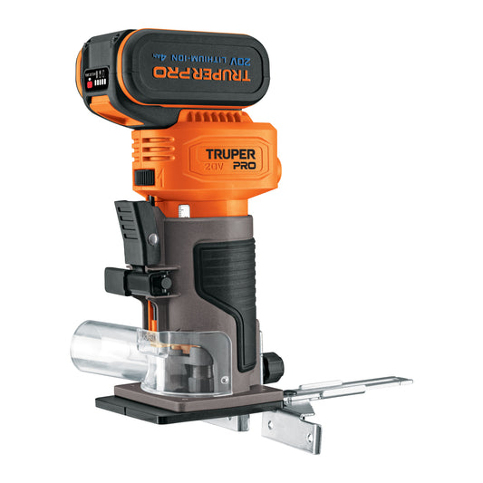 Router Rebajadora 1/4 Inalámbrica Brushless TRUPER PRO ROUI-20A - Batería 4Ah Velocidad Variable LED