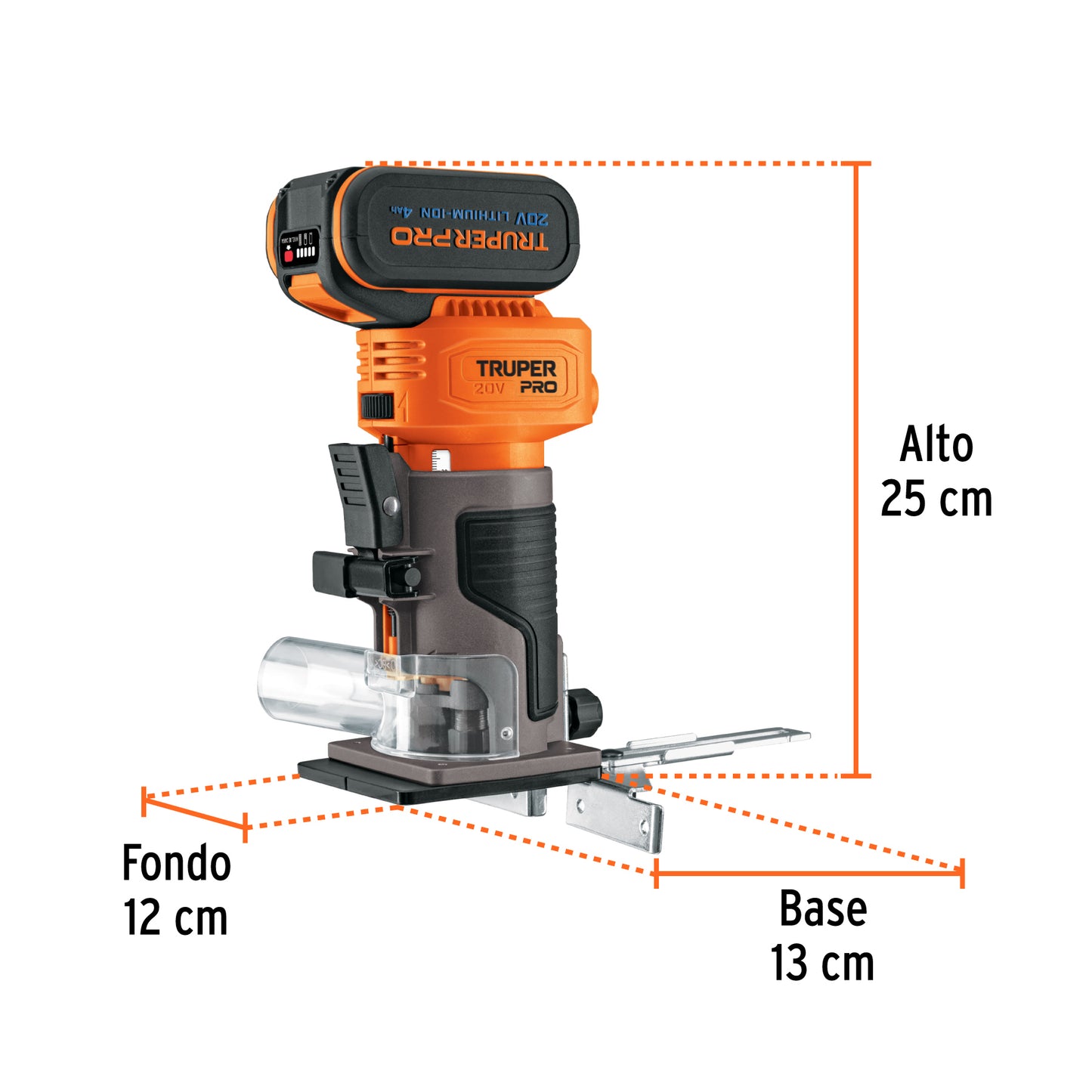 Router Rebajadora 1/4 Inalámbrica Brushless TRUPER PRO ROUI-20A - Batería 4Ah Velocidad Variable LED