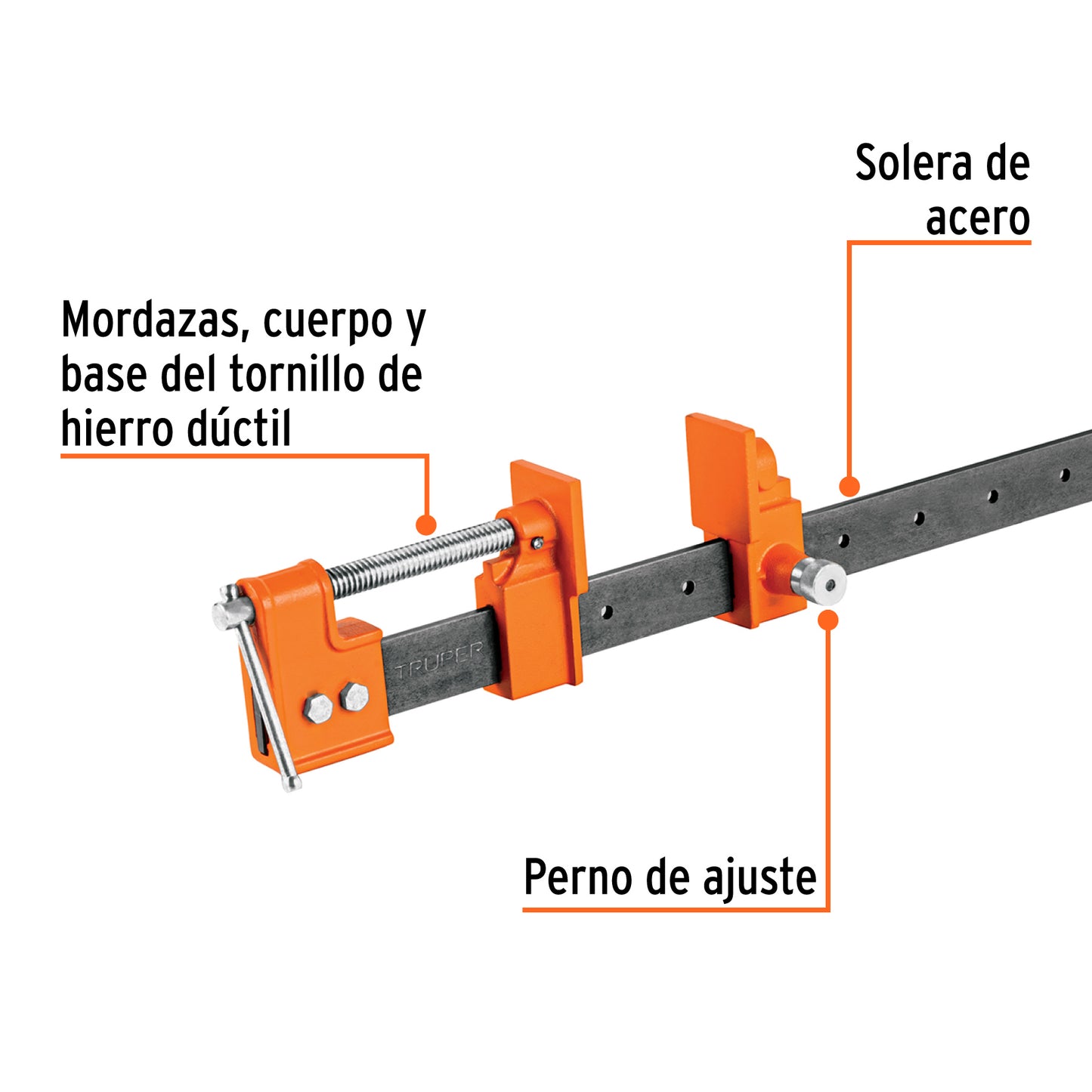 Sargento Industrial Truper 60" Solera Acero - Mordazas Hierro Nodular Ajuste Rápido