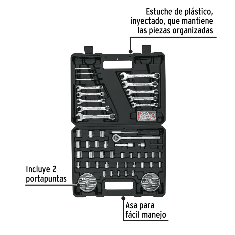 Juego de 71 herramientas 1/4" y 3/8" para mecánico, autoclea, Pretul