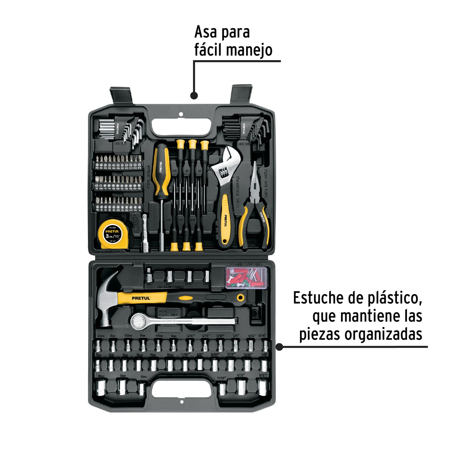 Juego de Herramientas Pretul 104 Piezas SET-104 - Kit Completo Profesional con Estuche Organizador para Reparación y Mantenimiento