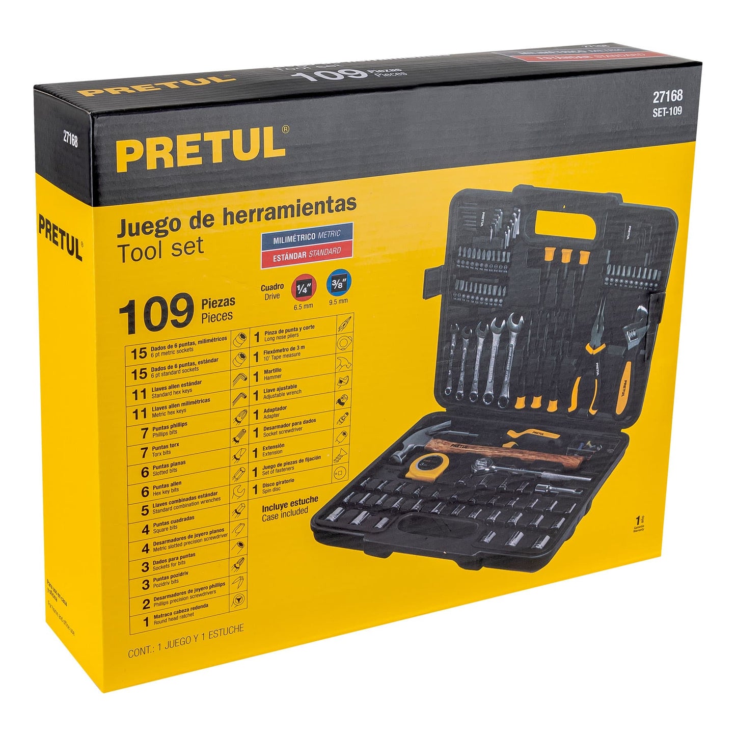 Juego de 109 Herramientas Pretul SET-109 - Kit Completo Profesional con Estuche Organizador para Reparación y Mantenimiento