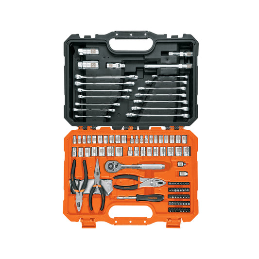 Juego de Herramientas Mecánico 119 Piezas 1/4 y 3/8 Pulgadas - SET-124 Dados Cromo Vanadio con Estuche Organizador para Reparación Automotriz y Mantenimiento Industrial