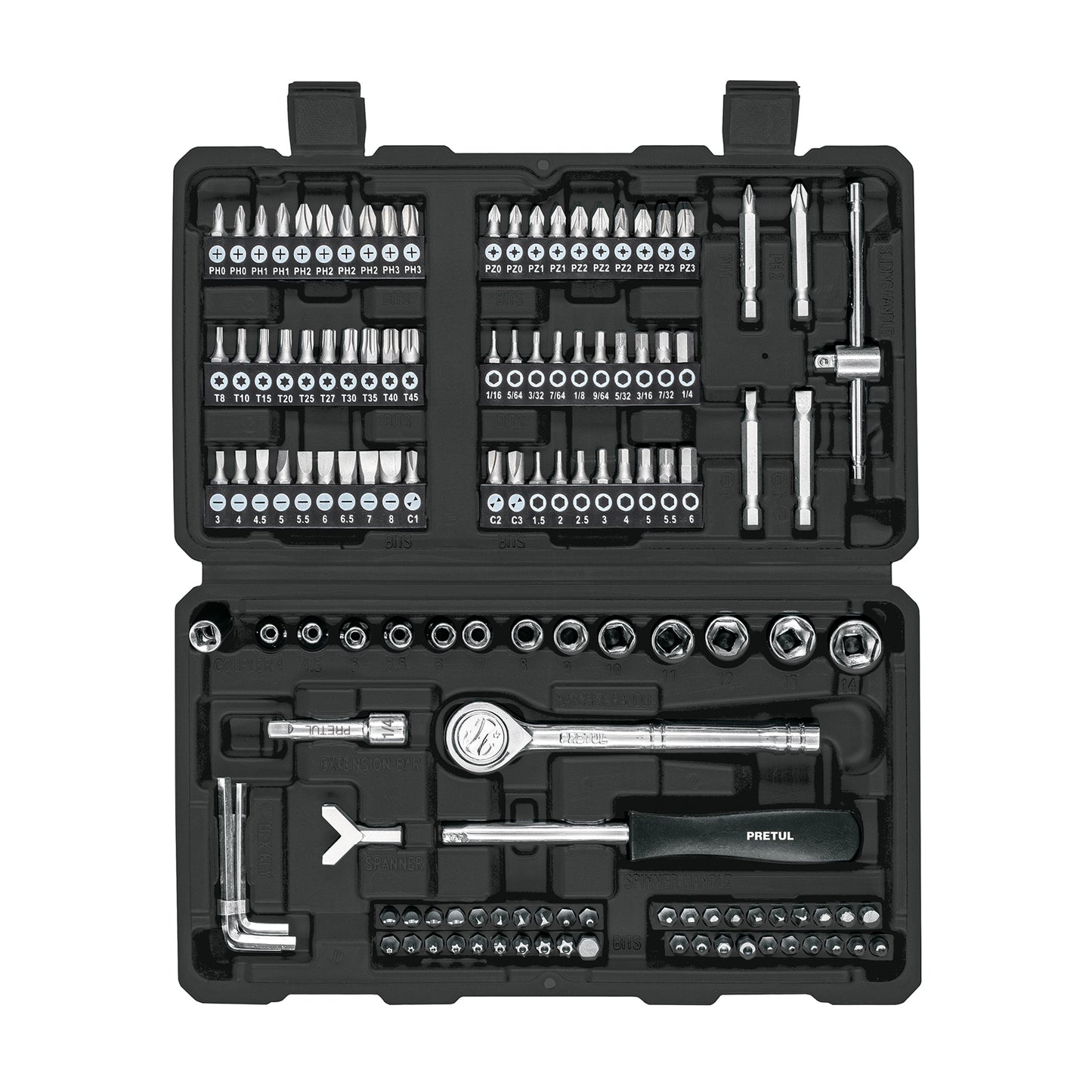 Juego de Herramientas Mecánico 130 Piezas 1/4 Pretul SET-130 - Kit Completo con Estuche Organizador para Reparación Automotriz y Mantenimiento Industrial