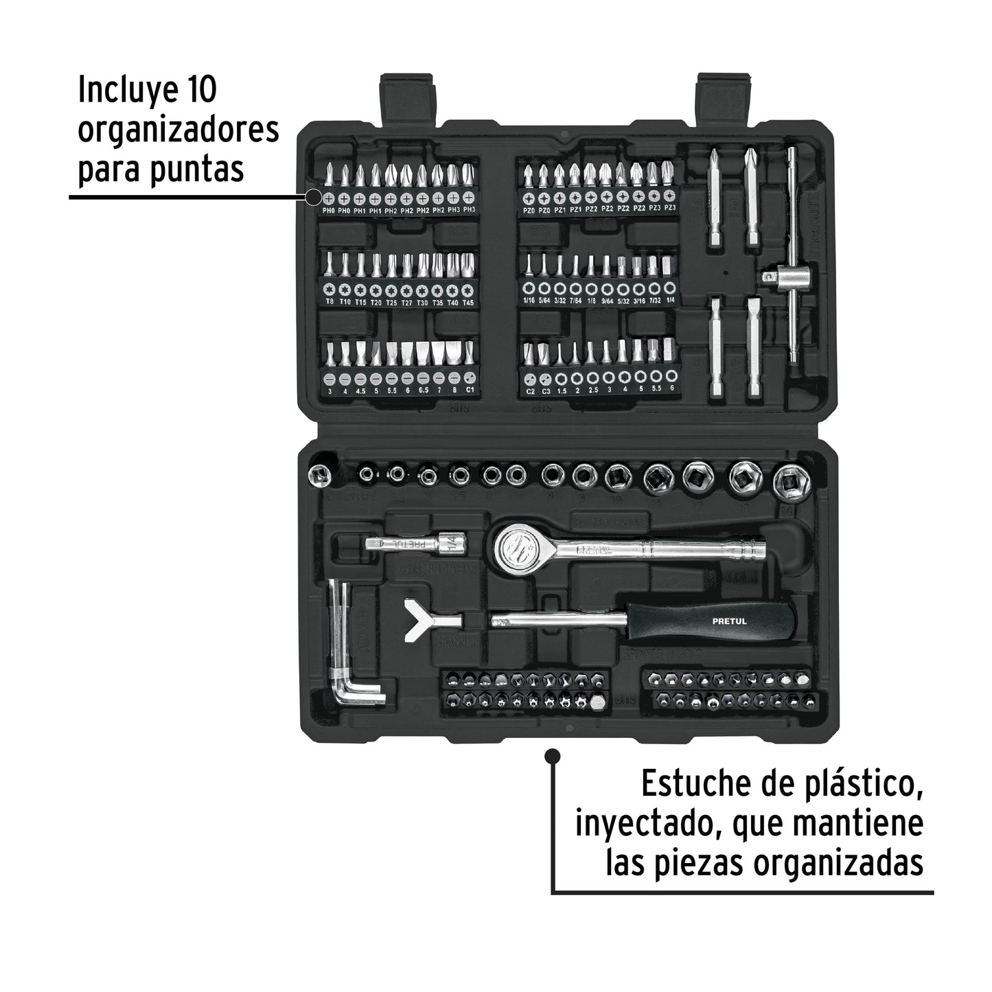 Juego de Herramientas Mecánico 130 Piezas 1/4 Pretul SET-130 - Kit Completo con Estuche Organizador para Reparación Automotriz y Mantenimiento Industrial