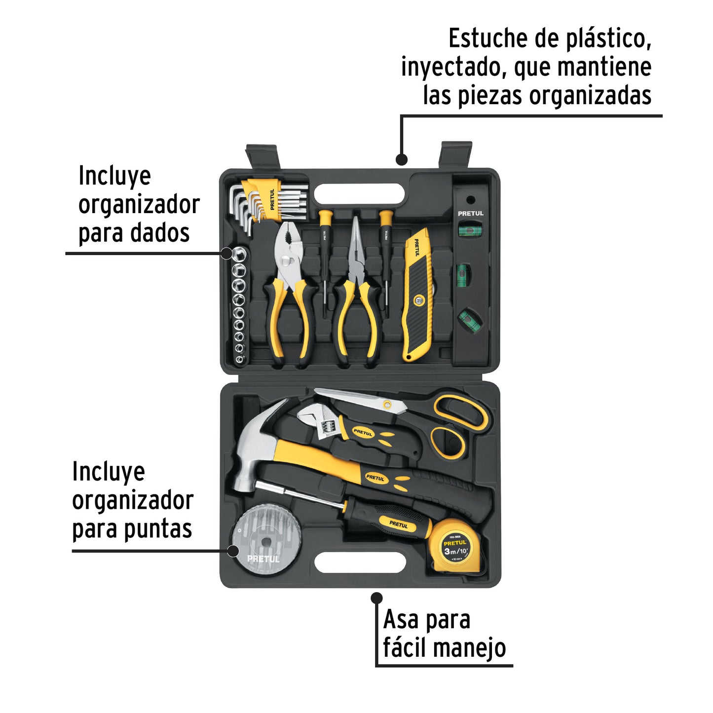 Juego de 42 Herramientas Comfort Grip Pretul SET-42 - Kit Completo Organizado para Reparación y Mantenimiento Profesional