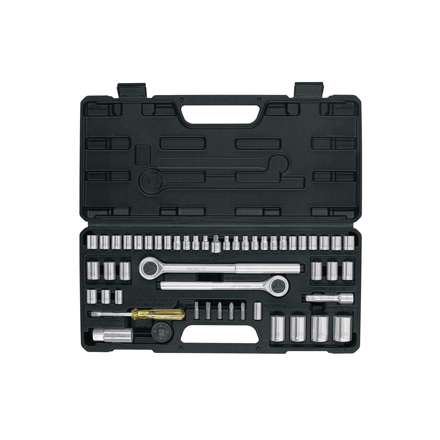 Juego 51 Herramientas Mecánico Pretul SET-51 - Dados 1/4 3/8 1/2 Pulgada con Estuche Organizado para Reparación Automotriz Profesional