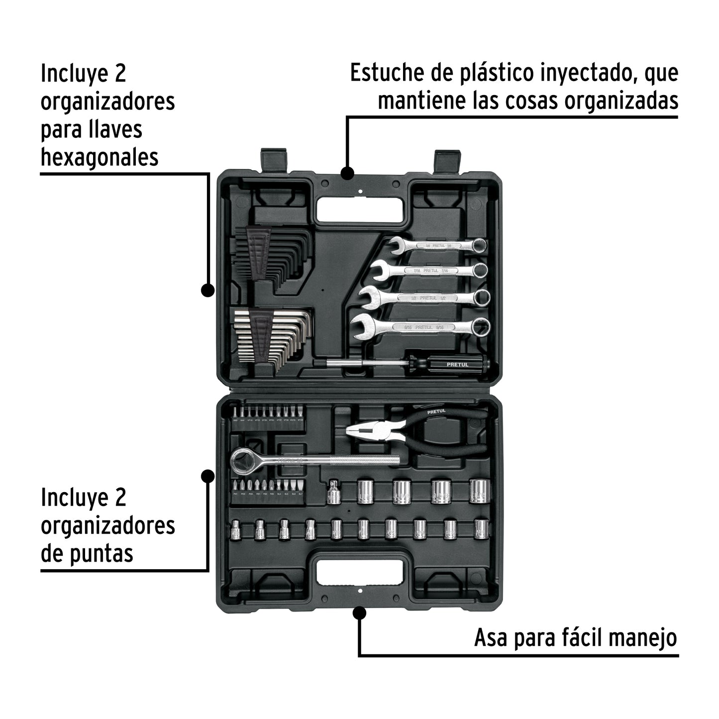 Juego de Herramientas Mecánico Profesional SET-70 PRETUL - 66 Piezas 1/4" y 3/8" con Estuche Organizador - Solución Completa para Reparación Automotriz