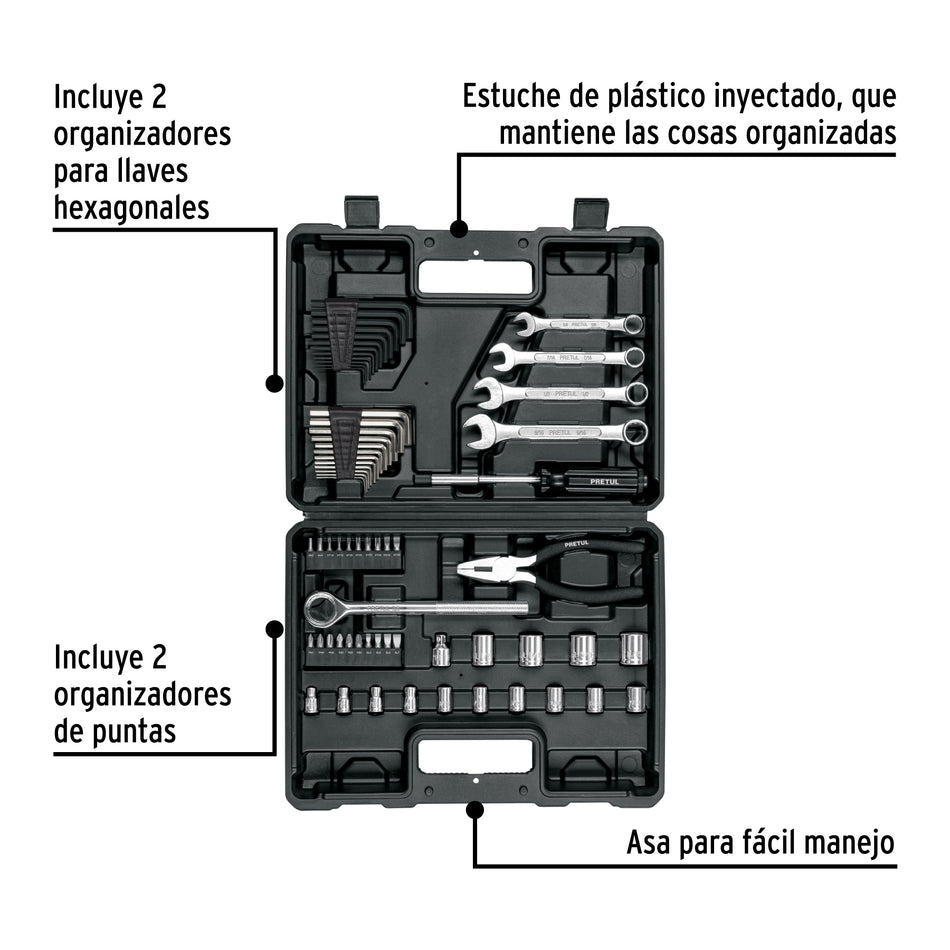 Juego de Herramientas Mecánico Profesional SET-70 PRETUL - 66 Piezas 1/4" y 3/8" con Estuche Organizador - Solución Completa para Reparación Automotriz