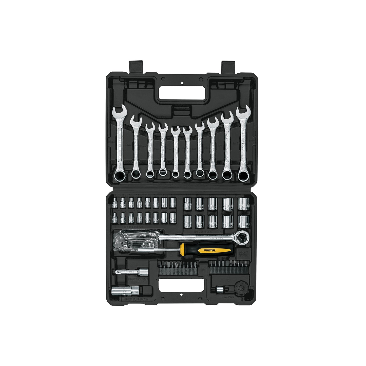 Juego de Herramientas Mecánico Pretul SET-73 - 70 Piezas 1/4 y 3/8 con Estuche Organizador para Reparación Automotriz Profesional