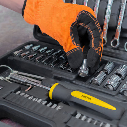 Juego de Herramientas Mecánico Pretul SET-73 - 70 Piezas 1/4 y 3/8 con Estuche Organizador para Reparación Automotriz Profesional