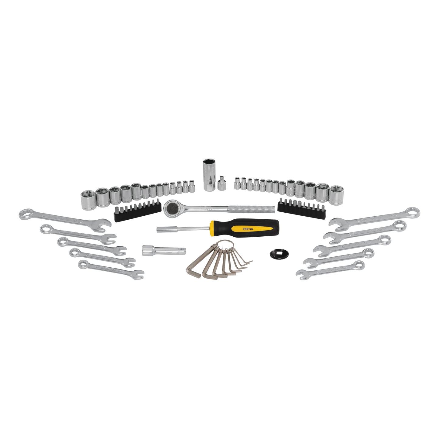 Juego de Herramientas Mecánico Pretul SET-73 - 70 Piezas 1/4 y 3/8 con Estuche Organizador para Reparación Automotriz Profesional