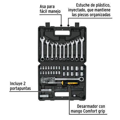Juego de Herramientas Mecánico Pretul SET-73 - 70 Piezas 1/4 y 3/8 con Estuche Organizador para Reparación Automotriz Profesional