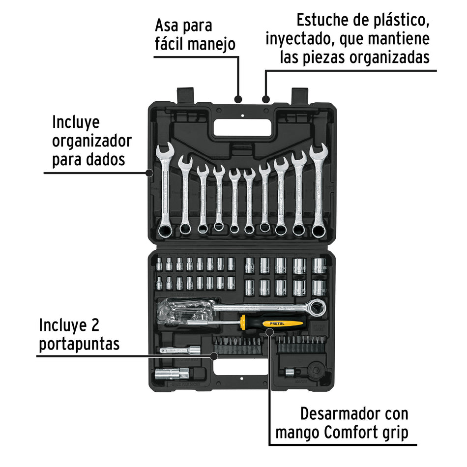 Juego de 70 herramientas 1/4" y 3/8" para mecánico, Pretul Tool Set Autocle