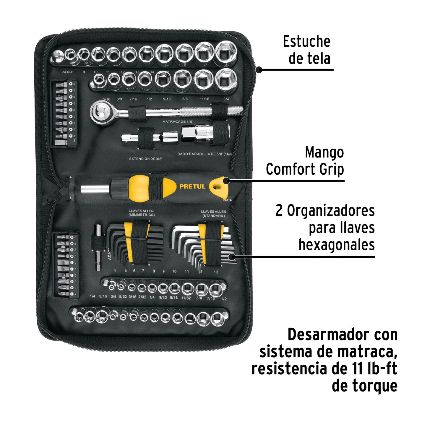 Juego de 83 Herramientas Mecánico 1/4 y 3/8 Pretul SET-85 - Kit Completo Profesional con Matraca Doble Sistema y Estuche - Solución Integral para Reparación Automotriz