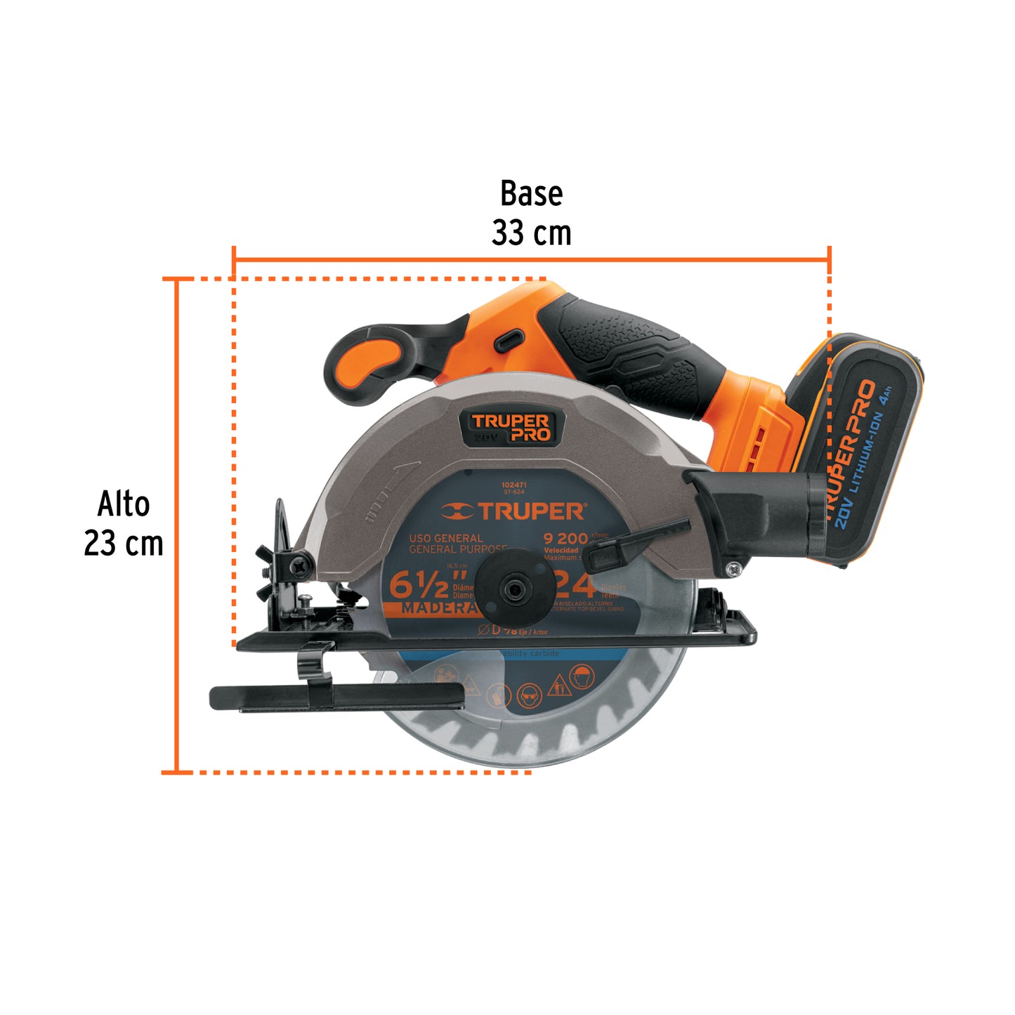 Sierra Circular 6-1/2 Pulgadas 20V Inalámbrica TRUPER PRO SICI-20A con Batería 4Ah - Corte Bisel 50° Profesional