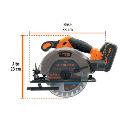 Sierra Circular 6-1/2 Pulgadas 20V Inalámbrica TRUPER PRO SICI-20A con Batería 4Ah - Corte Bisel 50° Profesional