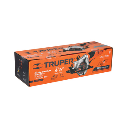 Sierra Circular Compacta TRUPER PRO 4-1/2" 750W - Corte Preciso Madera con Ajuste Bisel 45° - SICI-4-1/2A