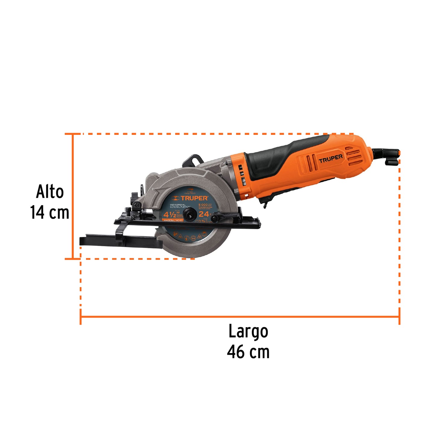 Sierra Circular Compacta TRUPER PRO 4-1/2" 750W - Corte Preciso Madera con Ajuste Bisel 45° - SICI-4-1/2A