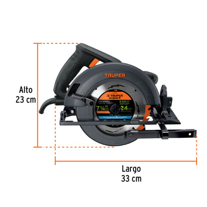Sierra Circular Profesional TRUPER 7-1/4" 1800W SICI-7-1/4N4 - Motor Industrial con LED, Corte Bisel 56°, Zapata Magnesio - Solución Completa para Cortes Precisos en Madera