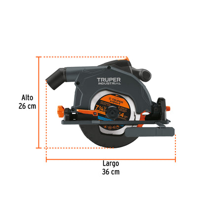 Sierra Circular TRUPER 7-1/4" 1900W Industrial SICI-7-1/4N5 - Motor Potente con LED y Ajuste Bisel 48° para Corte Preciso en Madera