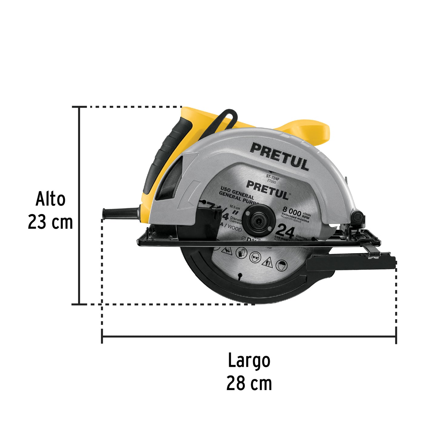 Sierra Circular PRETUL 7-1/4" 1200W Profesional - Cortes Precisos en Madera con Ajuste Bisel 45° y Sistema Cambio Rápido - SICI-7-1/4P