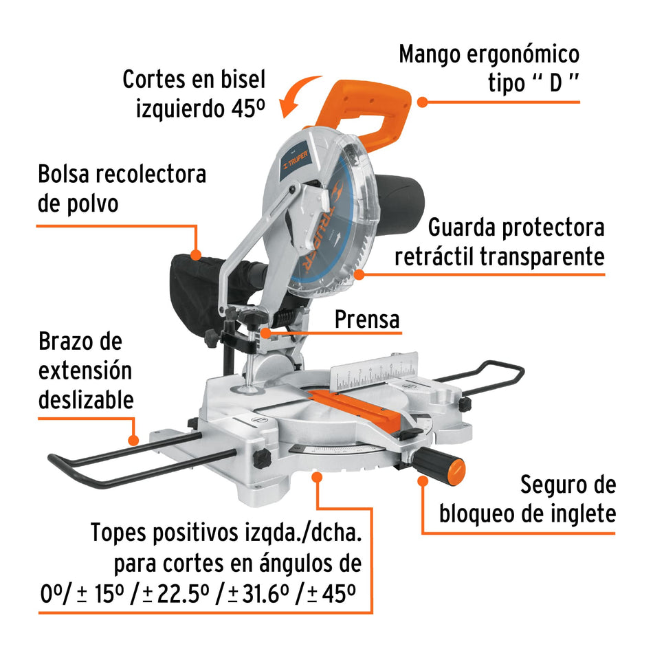 Sierra de inglete 10" de 1900 W para corte en aluminio